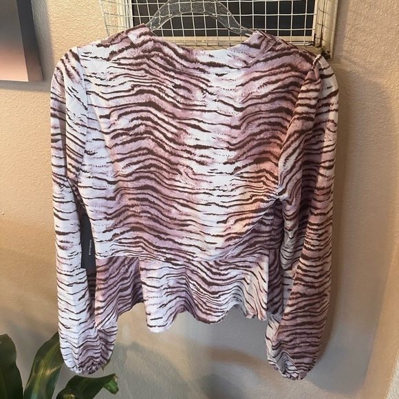 Lulus Wild Gaze Purple Animal Print Button-Up Long Sleeve Peplum Top - Picture 7 of 8